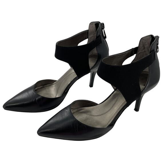 Tahari Corry Black Leather Ankle Strap Zip Back Pointed Toe Classic Heels 7.5 - Picture 2 of 12